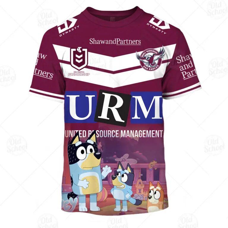 NRL Manly Warringah Sea Eagles Custom Name Number x Bluey T-Shirt