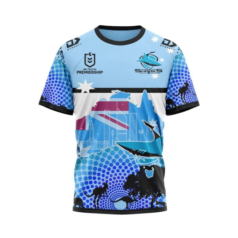 NRL Cronulla-Sutherland Sharks Custom Name Number Australia’s Day T-Shirt