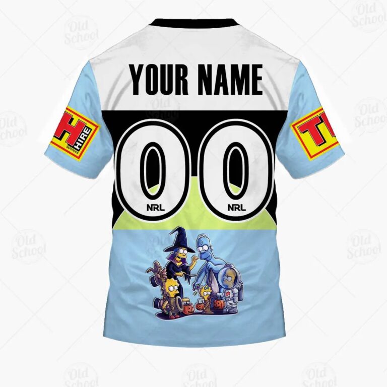 NRL Cronulla-Sutherland Sharks Custom Name Number x The Simpsons 2020 Halloween T-Shirt