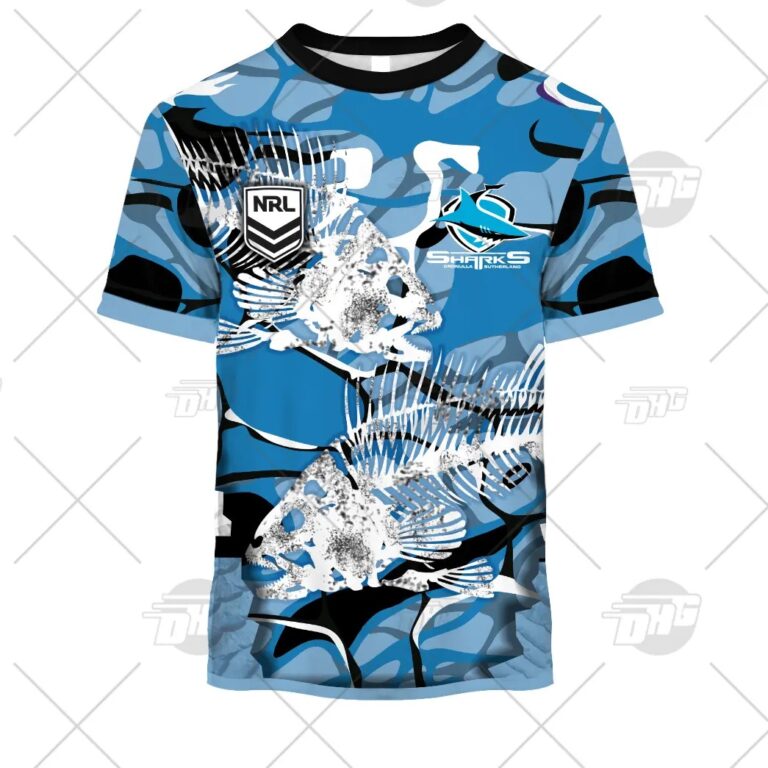 NRL Cronulla-Sutherland Sharks Custom Name Number Fishing T-Shirt