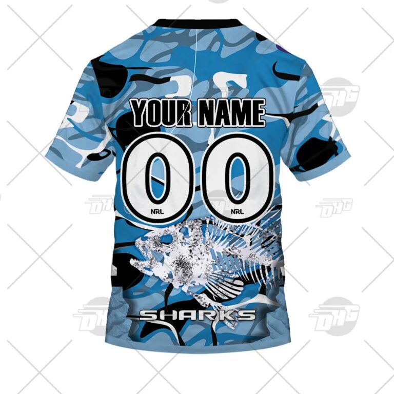 NRL Cronulla-Sutherland Sharks Custom Name Number Fishing T-Shirt