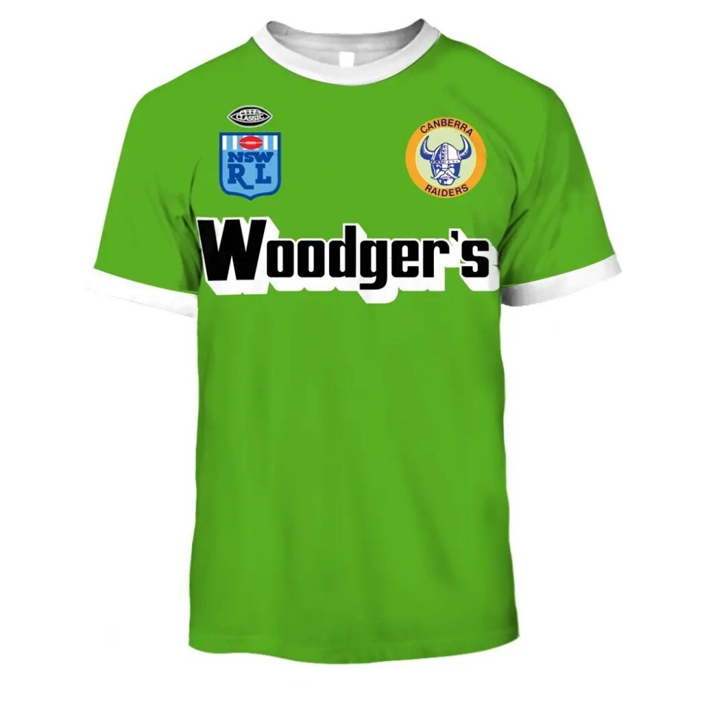 NRL Canberra Raiders Custom Name Number 1989 Woodgers Vintage Retro Heritage T-Shirt
