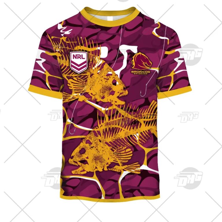 NRL Brisbane Broncos Custom Name Number 2021 Fishing T-Shirt