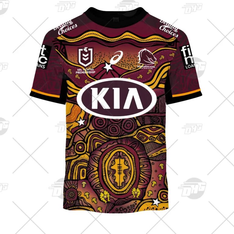 NRL Brisbane Broncos Custom Name Number On Field Indigenous Jersey 2021 T-Shirt