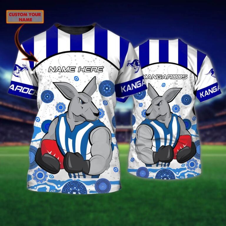 AFL North Melbourne Kangaroos Custom Name Mascot Indigenous T-Shirt