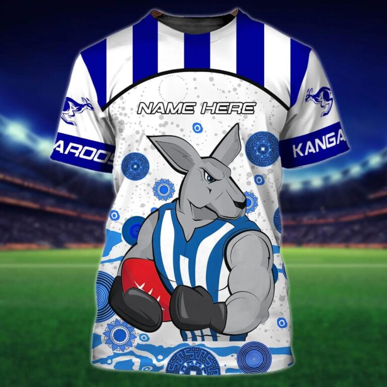 AFL North Melbourne Kangaroos Custom Name Mascot Indigenous T-Shirt