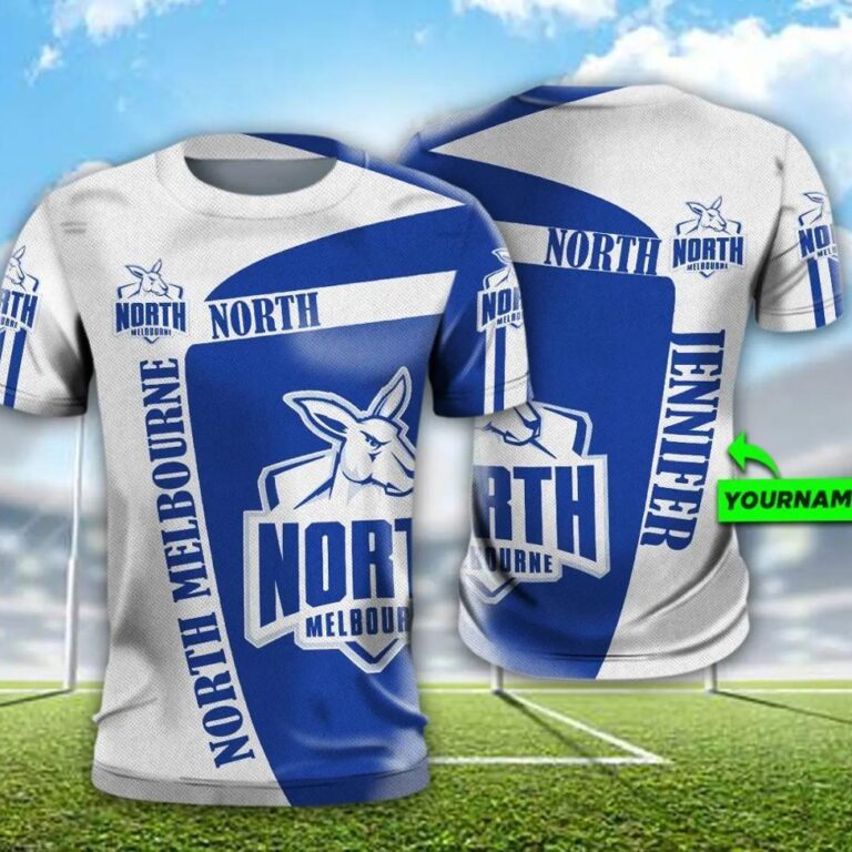 AFL North Melbourne Kangaroos Custom Name White Royal T-Shirt
