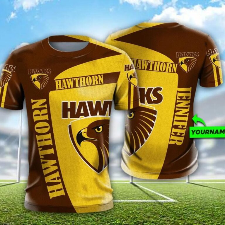 AFL Hawthorn Hawks Custom Name Brown Gold T-Shirt