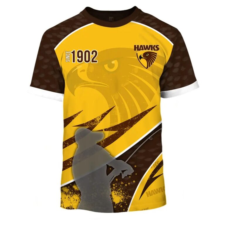 AFL Hawthorn Hawks Custom Name Number Fishing T-Shirt