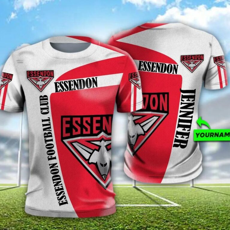 AFL Essendon Bombers Custom Name Red White T-Shirt