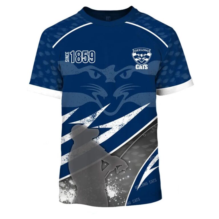 AFL Geelong Cats Custom Name Number Fishing T-Shirt