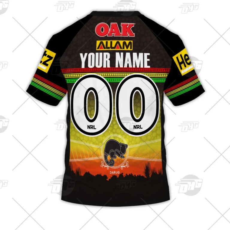 NRL Penrith Panthers Custom Name Number On Field Indigenous Jersey 2021 T-Shirt