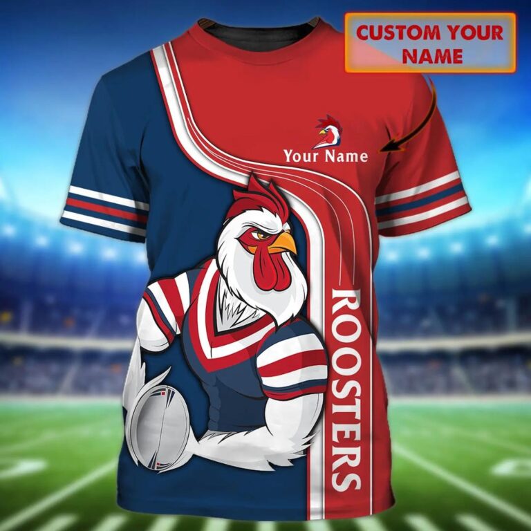 NRL Sydney Roosters Custom Name Red Navy T-Shirt