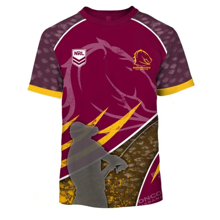 NRL Brisbane Broncos Custom Name Number Fishing T59 T-Shirt