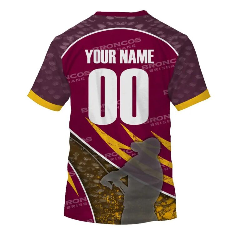 NRL Brisbane Broncos Custom Name Number Fishing T59 T-Shirt