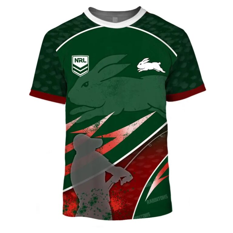 NRL South Sydney Rabbitohs Custom Name Number Fishing T59 T-Shirt