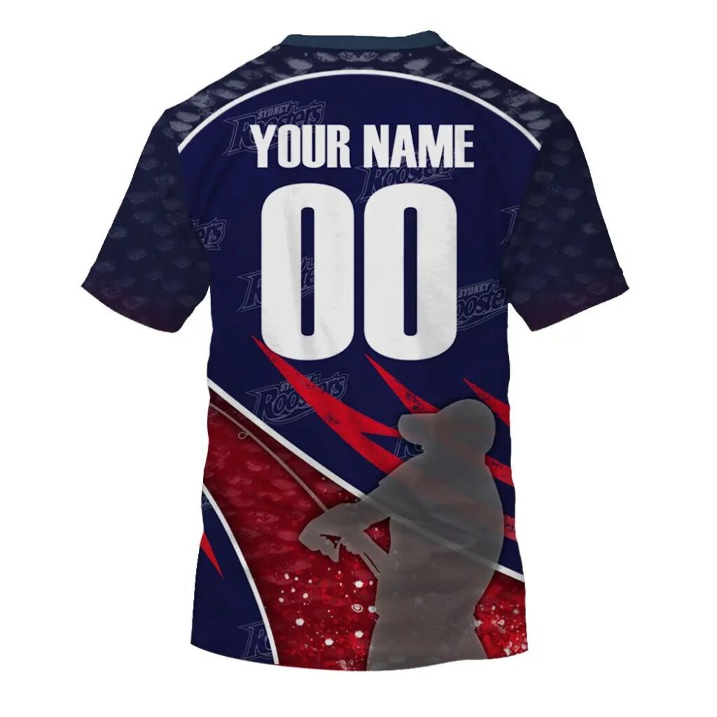 NRL Sydney Roosters Custom Name Number Fishing T59 T-Shirt