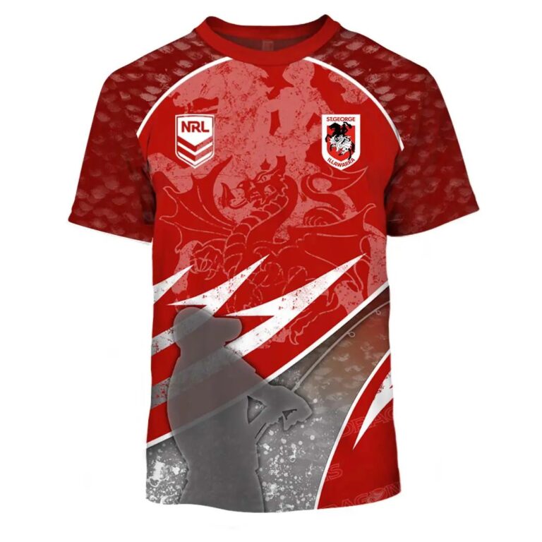 NRL St. George Illawarra Dragons Custom Name Number Fishing T59 T-Shirt