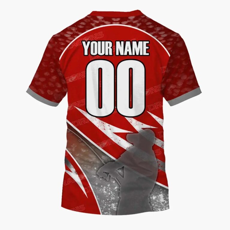 NRL St. George Illawarra Dragons Custom Name Number Fishing T59 T-Shirt