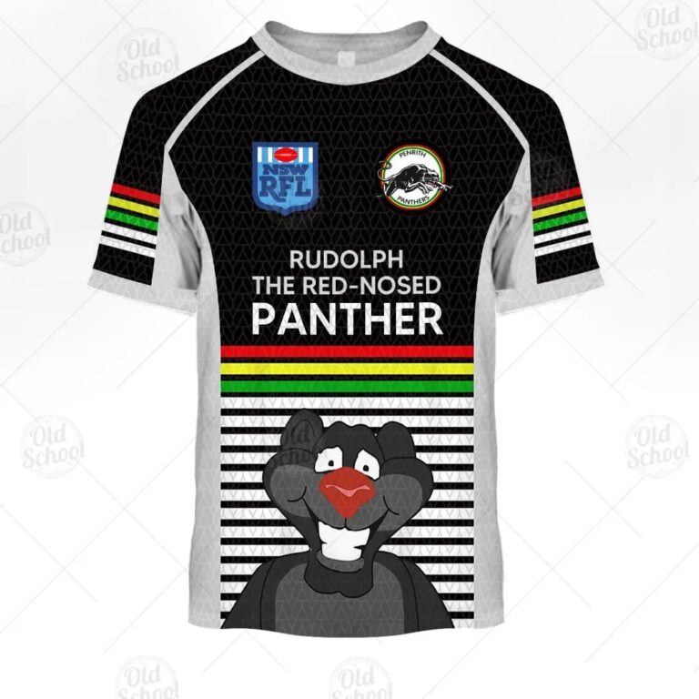 NRL Penrith Panthers Custom Name Number Christmas Knit Pattern Vintage T-Shirt