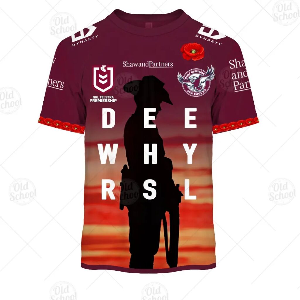NRL Manly Warringah Sea Eagles Custom Name Number 2021 ANZAC T-Shirt