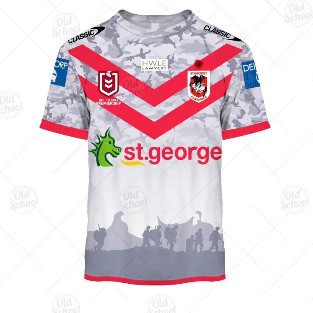 NRL St. George Illawarra Dragons Custom Name Number 2021 ANZAC T-Shirt