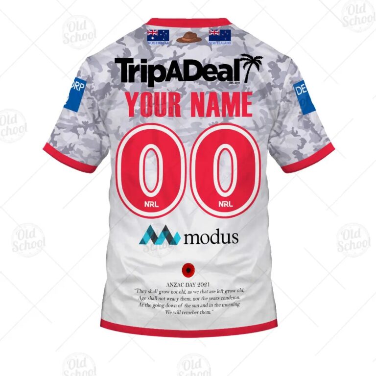 NRL St. George Illawarra Dragons Custom Name Number 2021 ANZAC T-Shirt