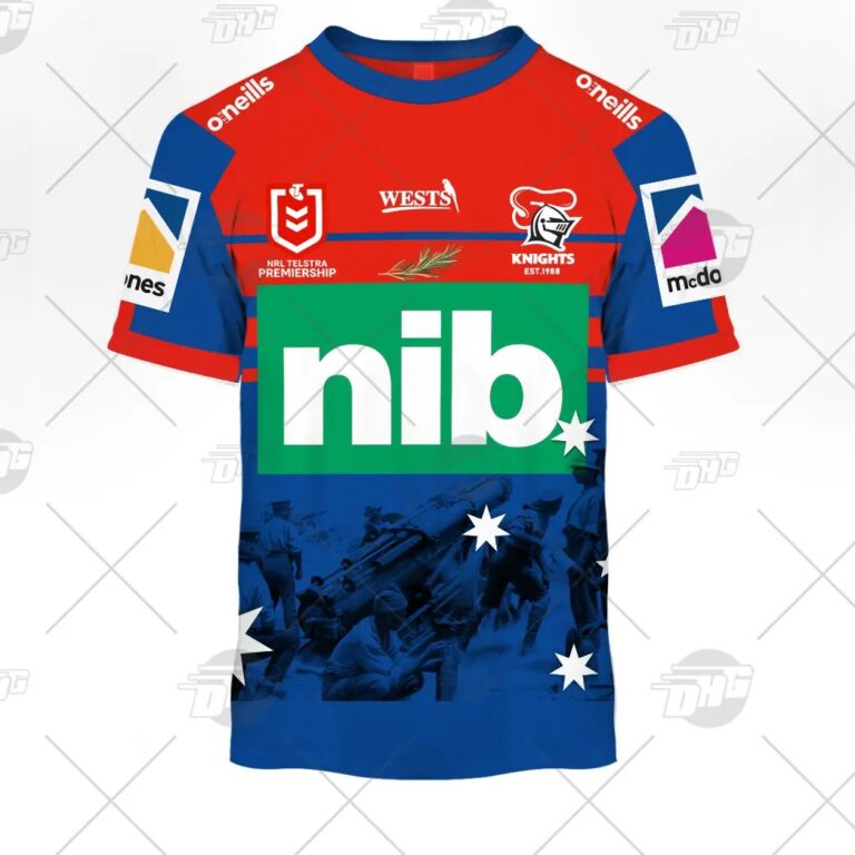 NRL Newcastle Knights Custom Name Number 2021 ANZAC T-Shirt
