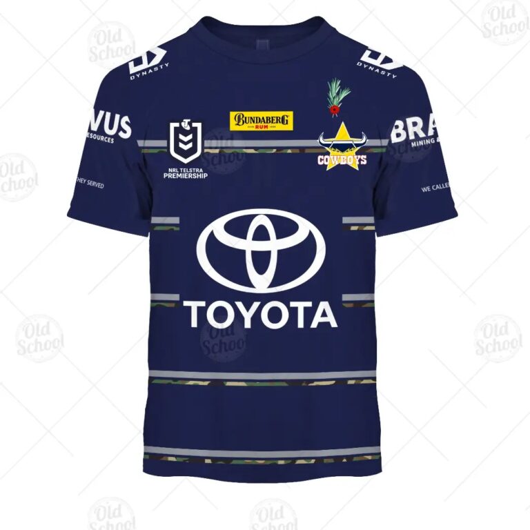 NRL North Queensland Cowboys Custom Name Number 2021 ANZAC Defence T-Shirt