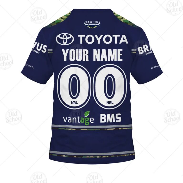 NRL North Queensland Cowboys Custom Name Number 2021 ANZAC Defence T-Shirt
