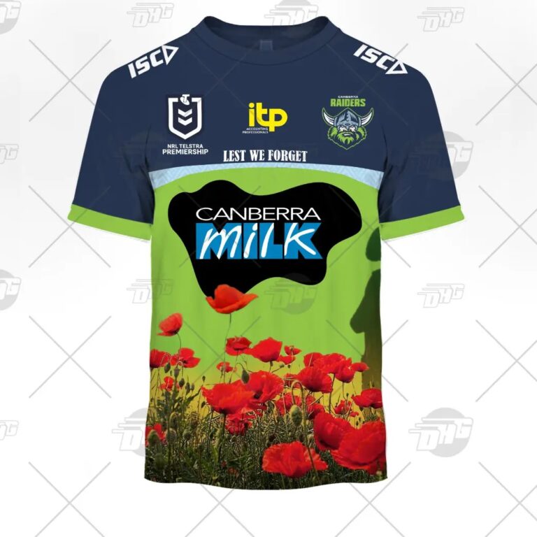 NRL Canberra Raiders Custom Name Number 2021 ANZAC T-Shirt