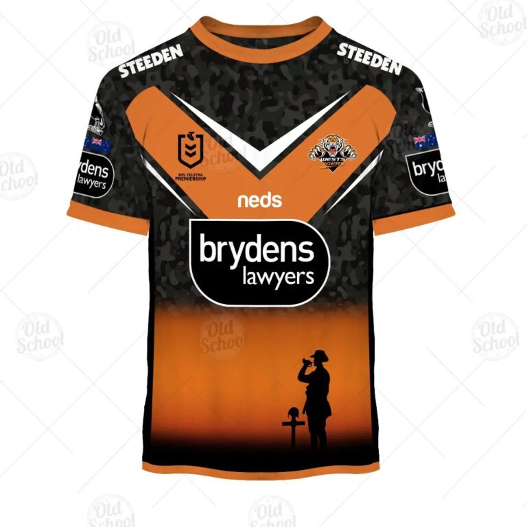 NRL Wests Tigers Custom Name Number 2021 ANZAC T-Shirt