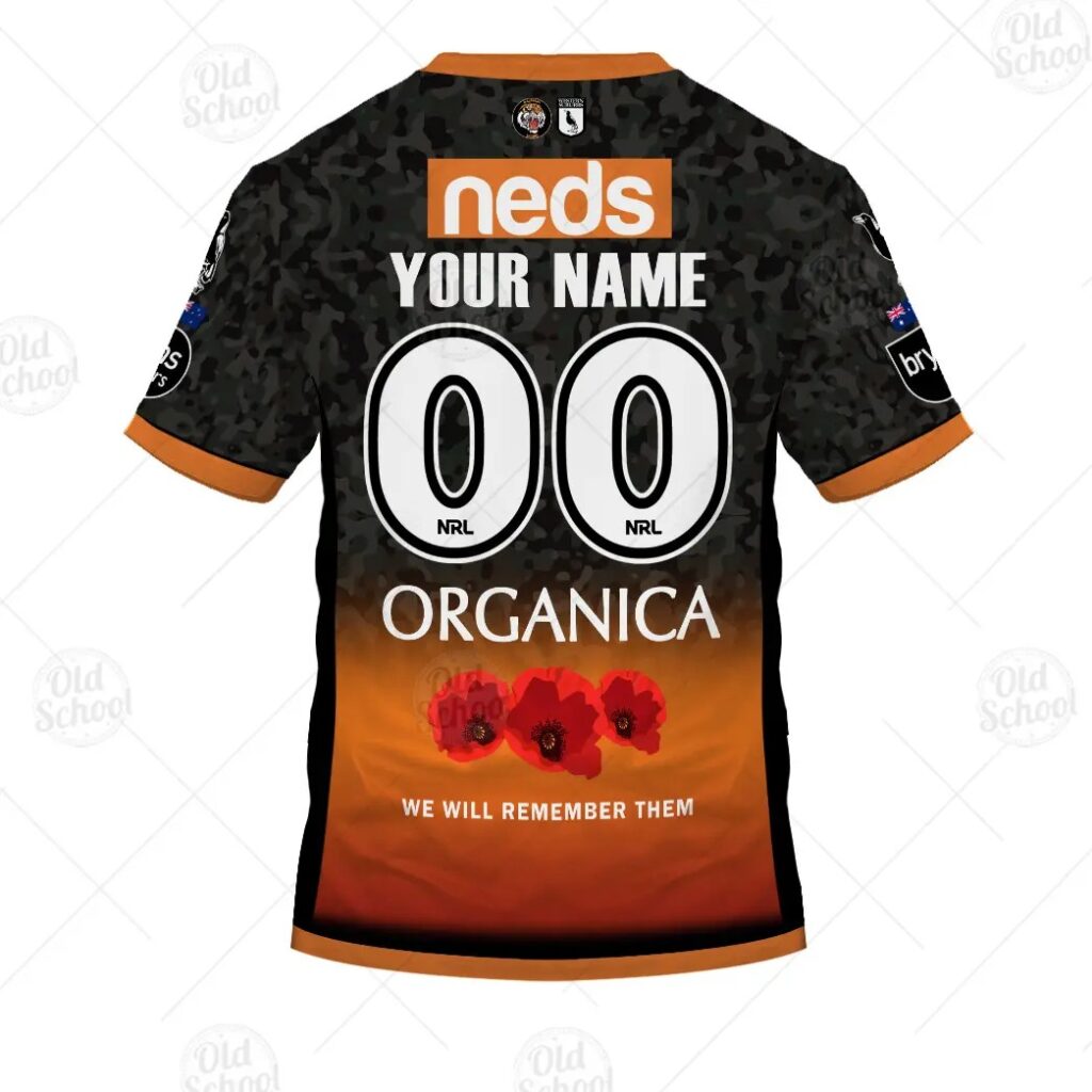 NRL Wests Tigers Custom Name Number 2021 ANZAC T-Shirt