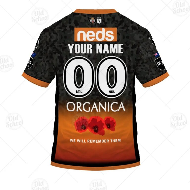NRL Wests Tigers Custom Name Number 2021 ANZAC T-Shirt