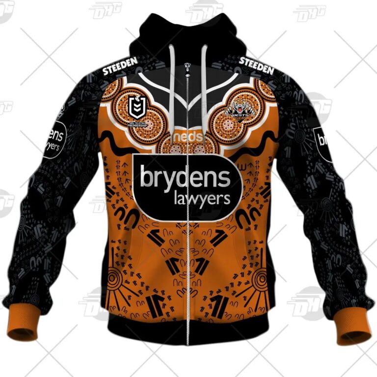 NRL Wests Tigers Custom Name Number On Field Indigenous Jersey 2021 Zip Up Hoodie