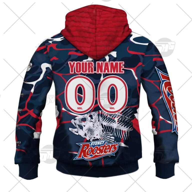 NRL Sydney Roosters Custom Name Number 2021 Fishing Zip Up Hoodie