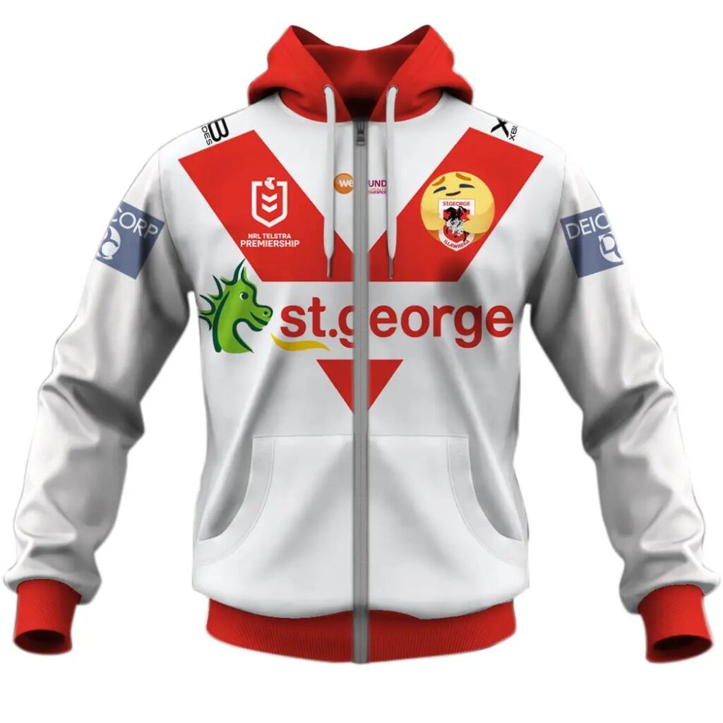 NRL St. George Illawarra Dragons Custom Name Number 2020 Home Jersey Care Emoji Zip Up Hoodie