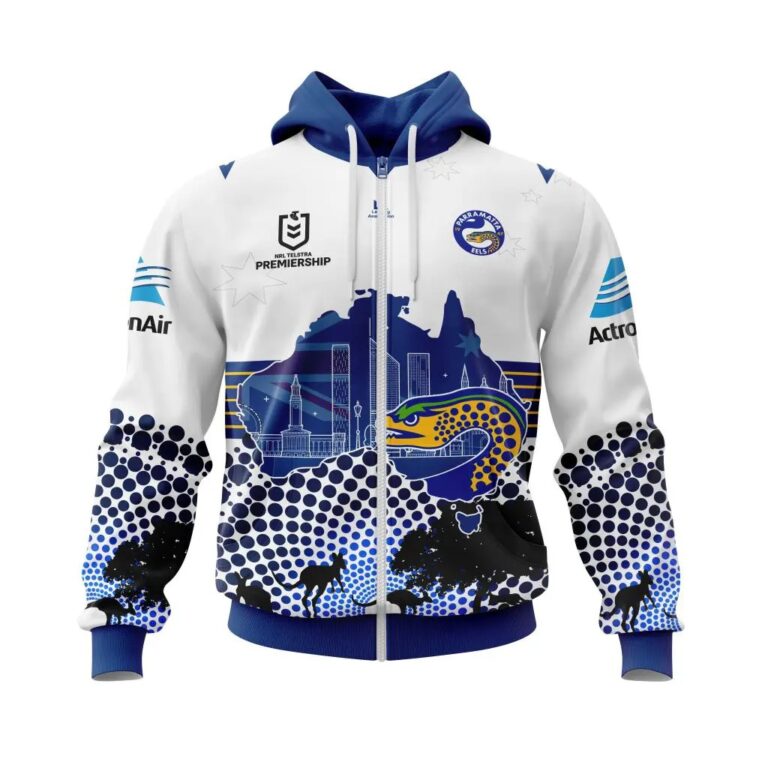 NRL Parramatta Eels Custom Name Number Australia’s Day Zip Up Hoodie