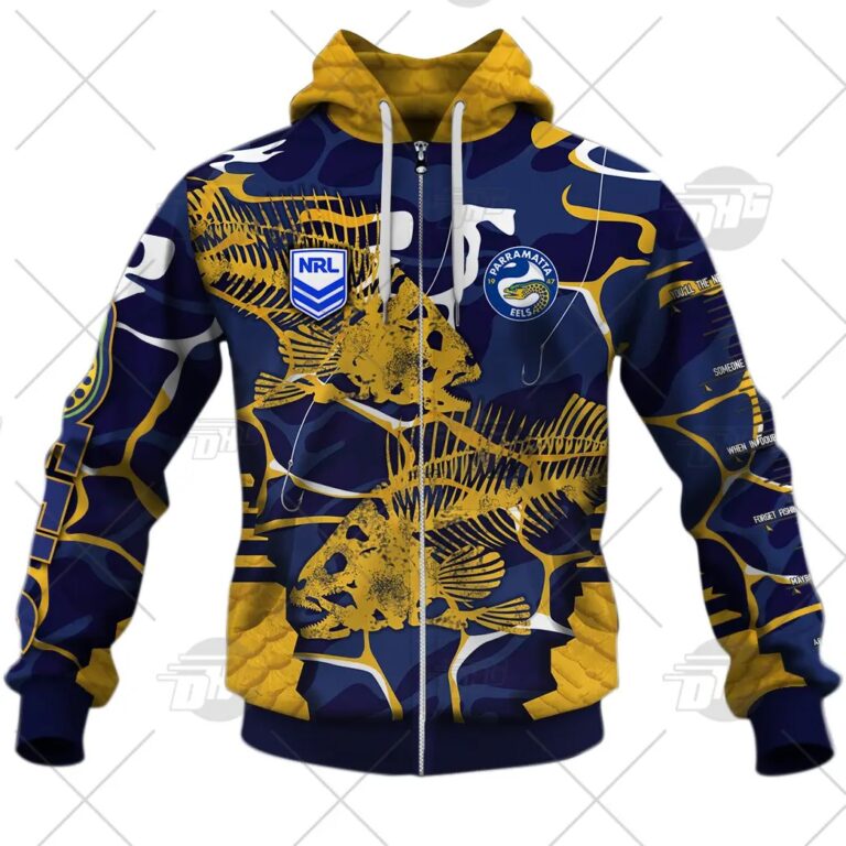 NRL Parramatta Eels Custom Name Number 2021 Fishing Zip Up Hoodie