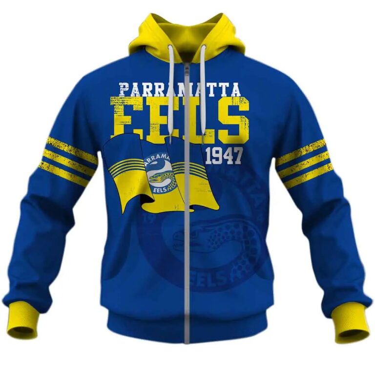 NRL Parramatta Eels Custom Name Number Retro Flag Jerseys 1947 Zip Up Hoodie