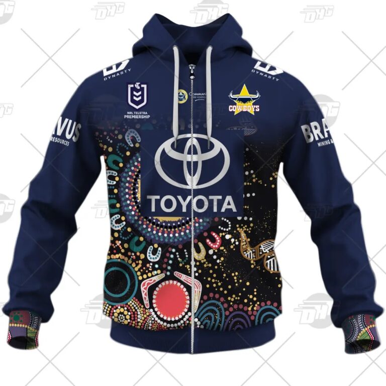 NRL North Queensland Cowboys Custom Name Number On Field Indigenous Jersey 2021 Zip Up Hoodie