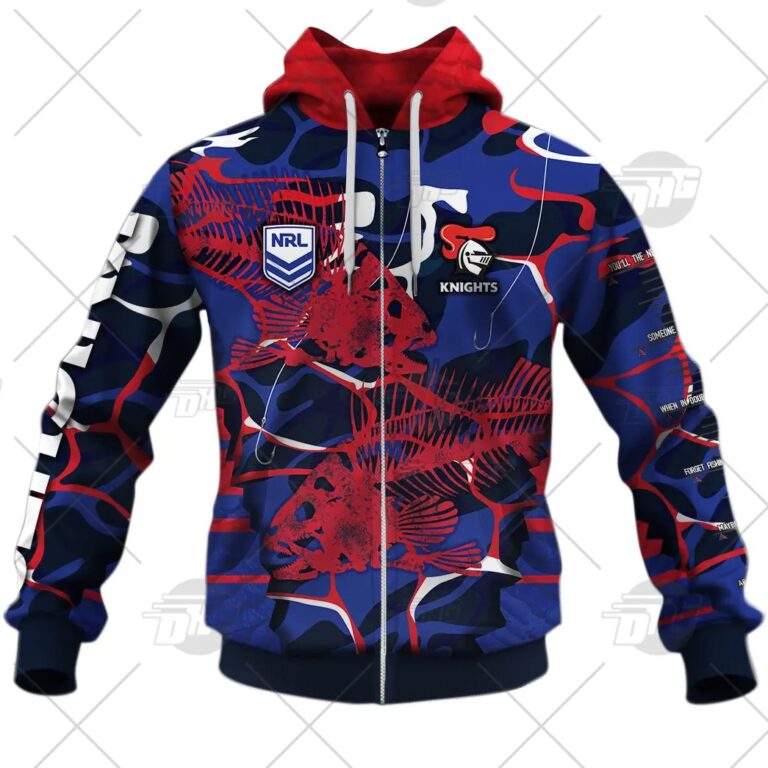 NRL Newcastle Knights Custom Name Number 2021 Fishing Zip Up Hoodie