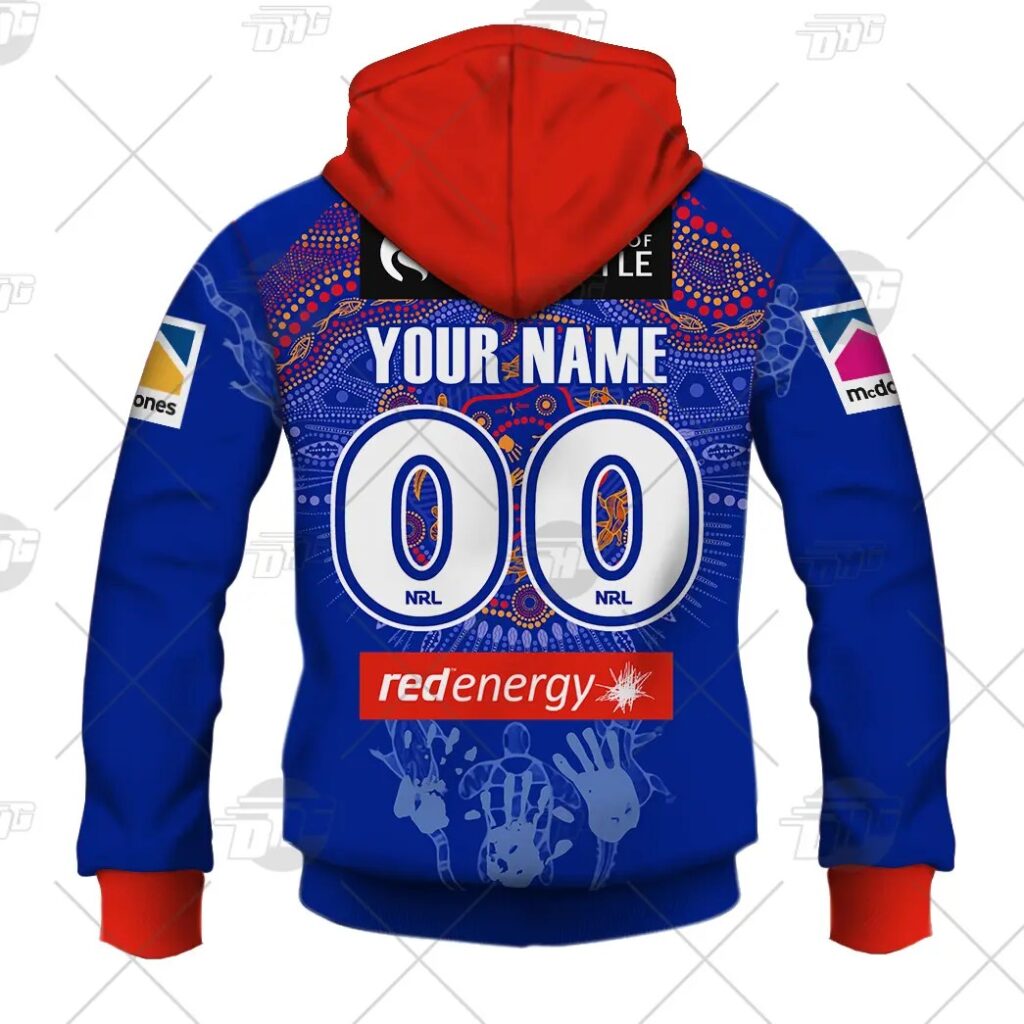 NRL Newcastle Knights Custom Name Number On Field Indigenous Jersey 2021 Zip Up Hoodie