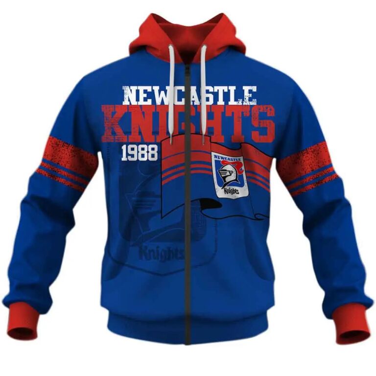 NRL Newcastle Knights Custom Name Number Flag Retro Jerseys 1988 Zip Up Hoodie