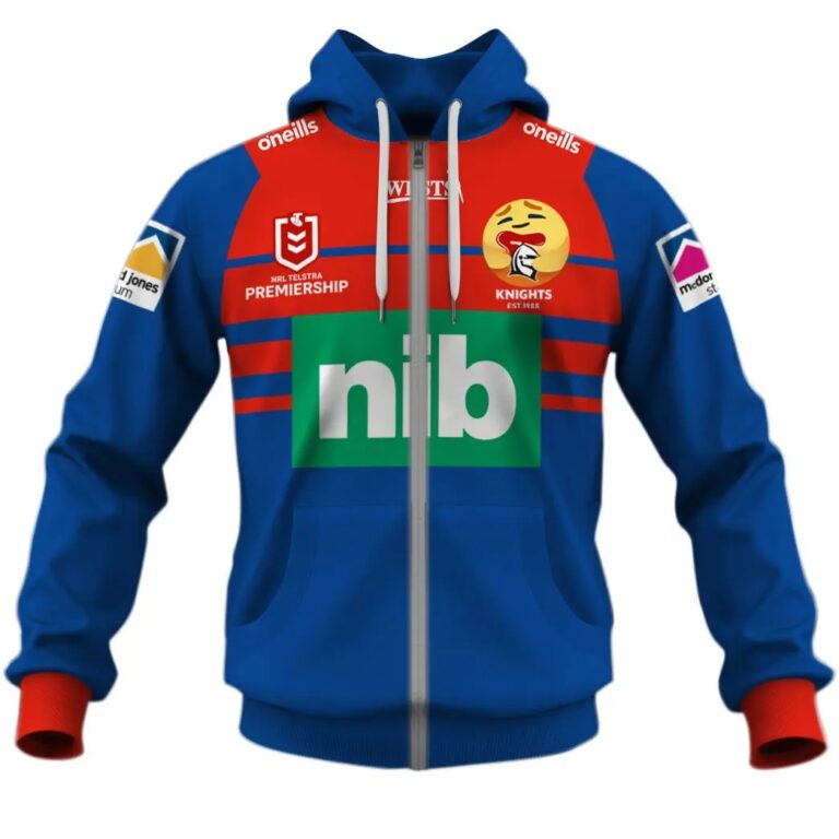 NRL Newcastle Knights Custom Name Number 2020 Home Jersey Care Emoji Zip Up Hoodie