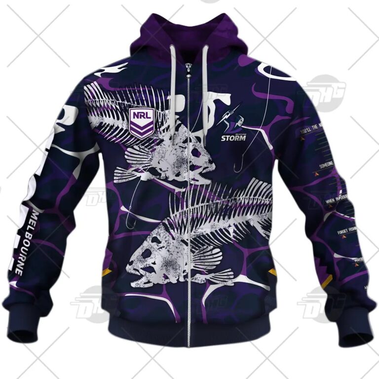 NRL Melbourne Storm Custom Name Number 2021 Fishing Zip Up Hoodie