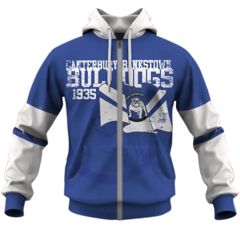 NRL Canterbury-Bankstown Bulldogs Custom Name Number Retro Flag Jerseys 1935 Zip Up Hoodie