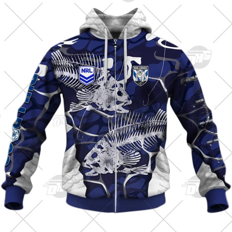 NRL Canterbury-Bankstown Bulldogs Custom Name Number 2021 Fishing Zip Up Hoodie