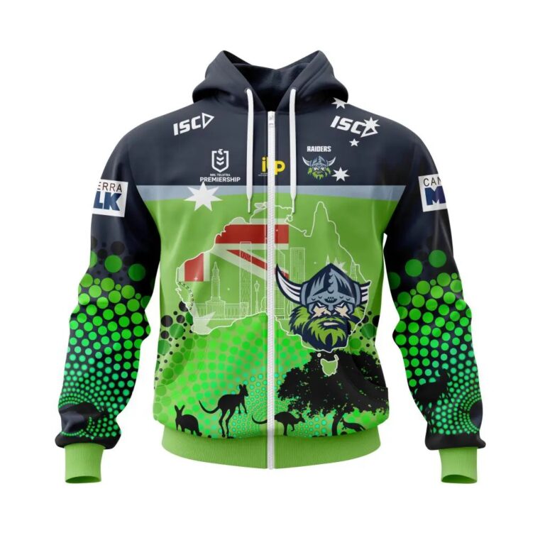 NRL Canberra Raiders Custom Name Number Australia’s Day Zip Up Hoodie