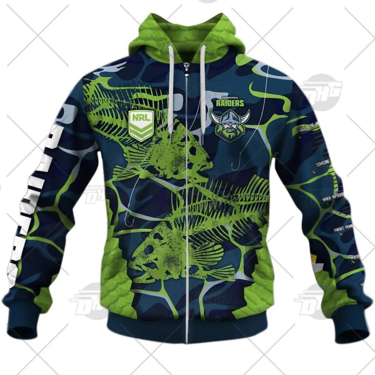 NRL Canberra Raiders Custom Name Number 2021 Fishing Zip Up Hoodie